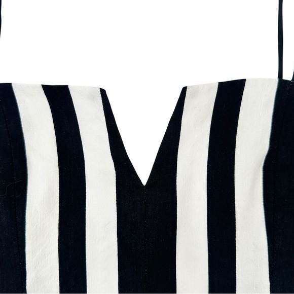 Alice + Olivia Black White Striped Sweetheart Neckline Sleeveless Linen Top sz 8 - Picture 4 of 8